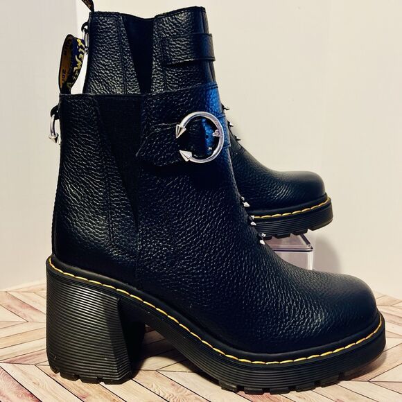 Dr Martens Spence HDW Milled Napa Black Leather Wms 10 Boots Piercings Punk Goth - Picture 2 of 10